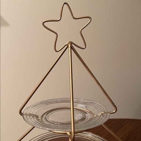 gold Christmas tree 3 tier dessert or appetizer stand ONLY, plates NOT INCLUDED - Picture 2 of 6